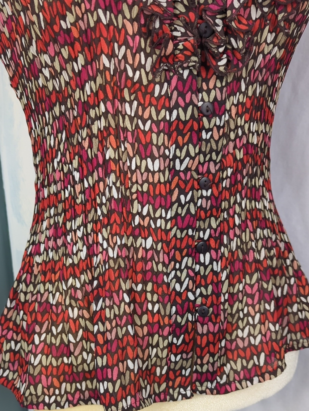 Women's Ruffle V-Neck Blouse Multi Pattern Blouse - Picture 3 of 5